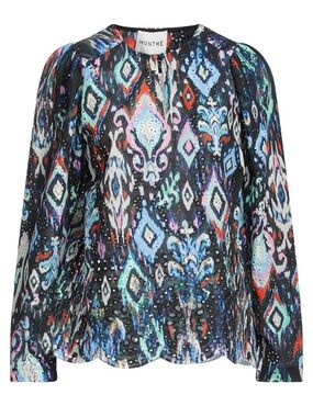 MUNTHE  Women’s Josalina Blouse Multicolor Ikat-Print Long Sleeve Size 34 US 4